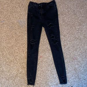 Black distressed jeans, XS, Shein